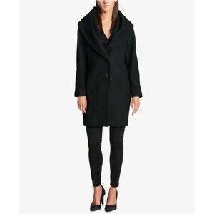 DKNY Women's Brushed Wool Blend Shawl Collar Coat In Black Size S $495